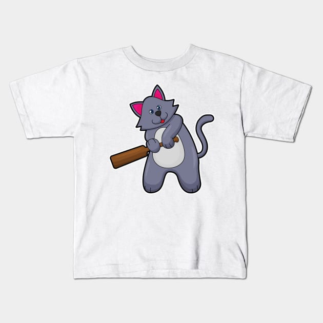 Cat at Cricket with Cricket bat Kids T-Shirt by Markus Schnabel